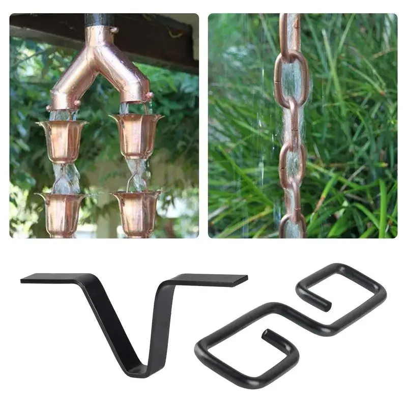 Rain Chain Gutter Adapter Black V Shaped Rain Chain Adapter with S shaped Hook Heavy duty and Rust resistant Iron Construction