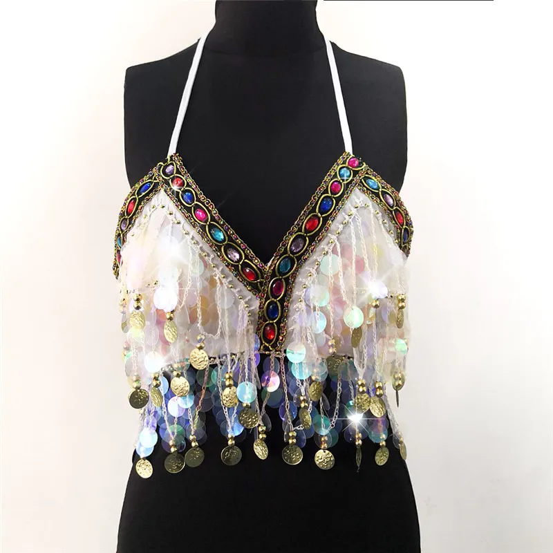 Rainbow Sequin Tassel Mermaid Festival Body Bra Festival Clothes Rave Crop Tops