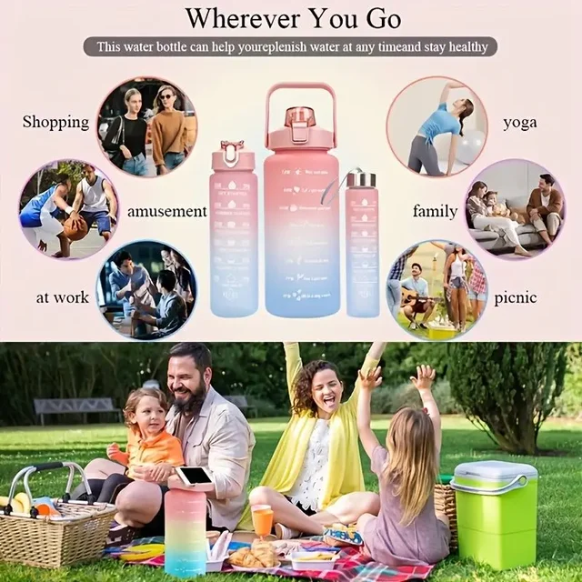 1-3PCS Set Sports water Bottle High Temperature Resistant Graduated Straw Cup Rainbow Frosted Progressive Color Water Cup P 5