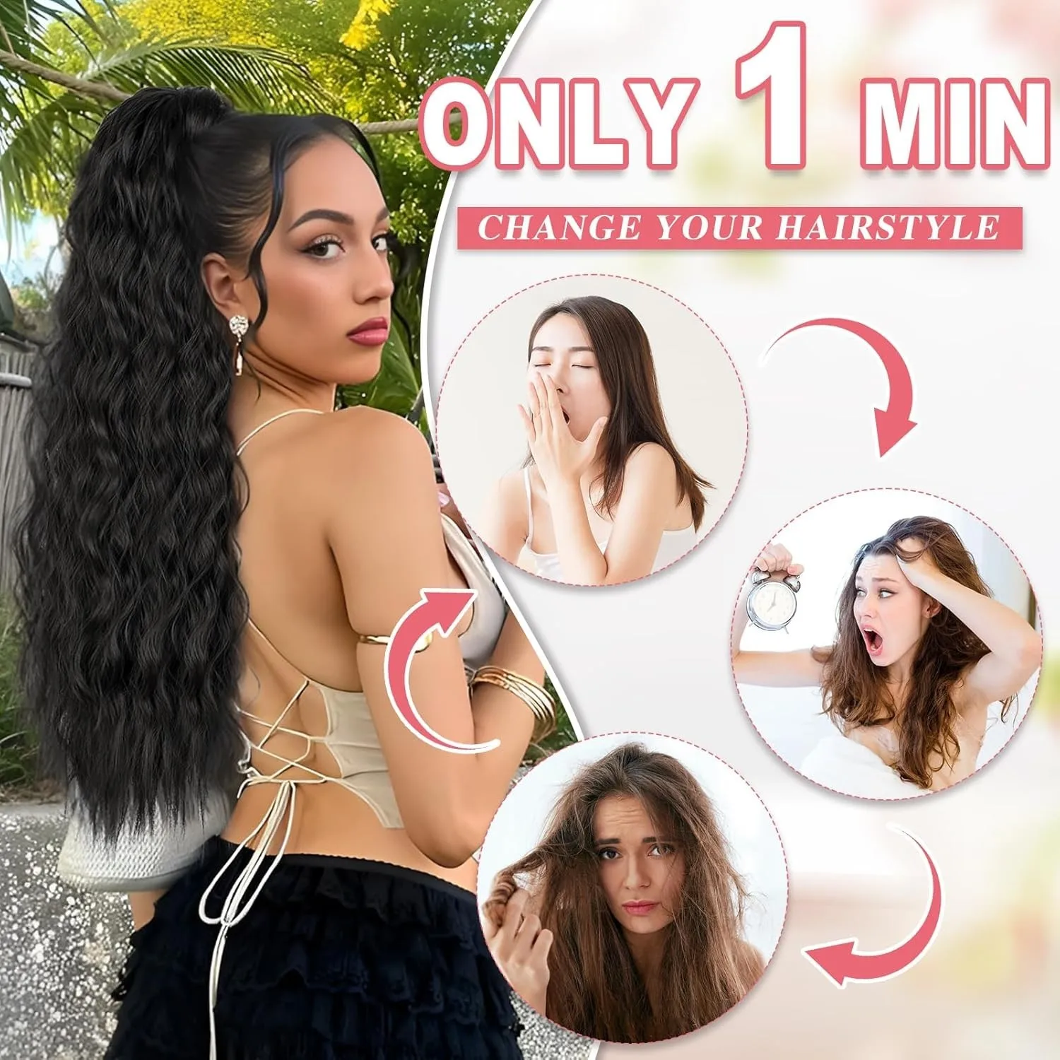 Ponytail Extension Drawstring Ponytail Hair Extensions Women Long Curly Wavy Natural Wavy Synthetic Hairpiece Clip in Ponytail Hair Extension Synthetic Ponytail Hair Accessories