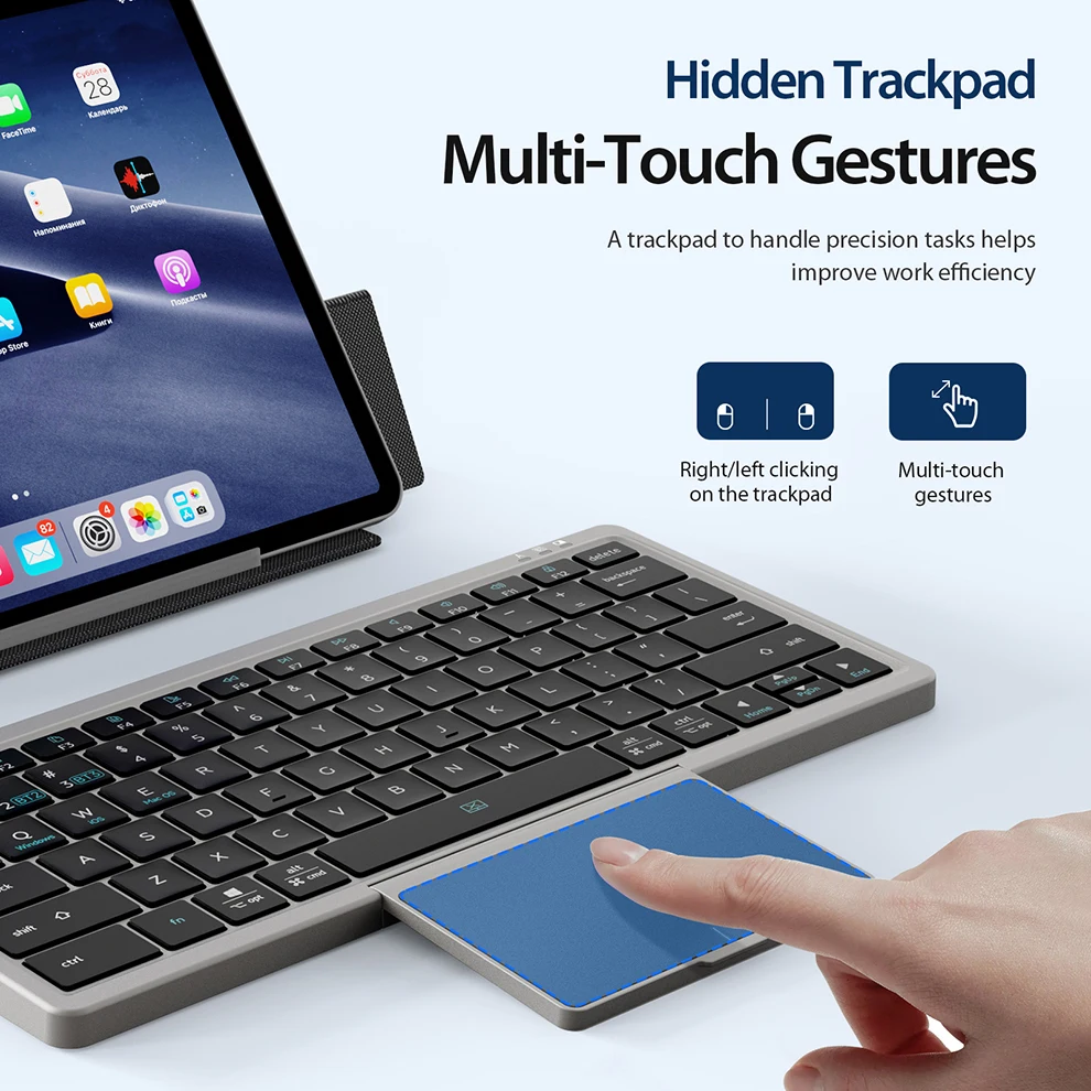 Teclado sem Fio Dobrável com Touchpad Bluetooth Multi Dispositivo Ipad Laptop Windows Android Ios Capa de Couro - Imagem 6