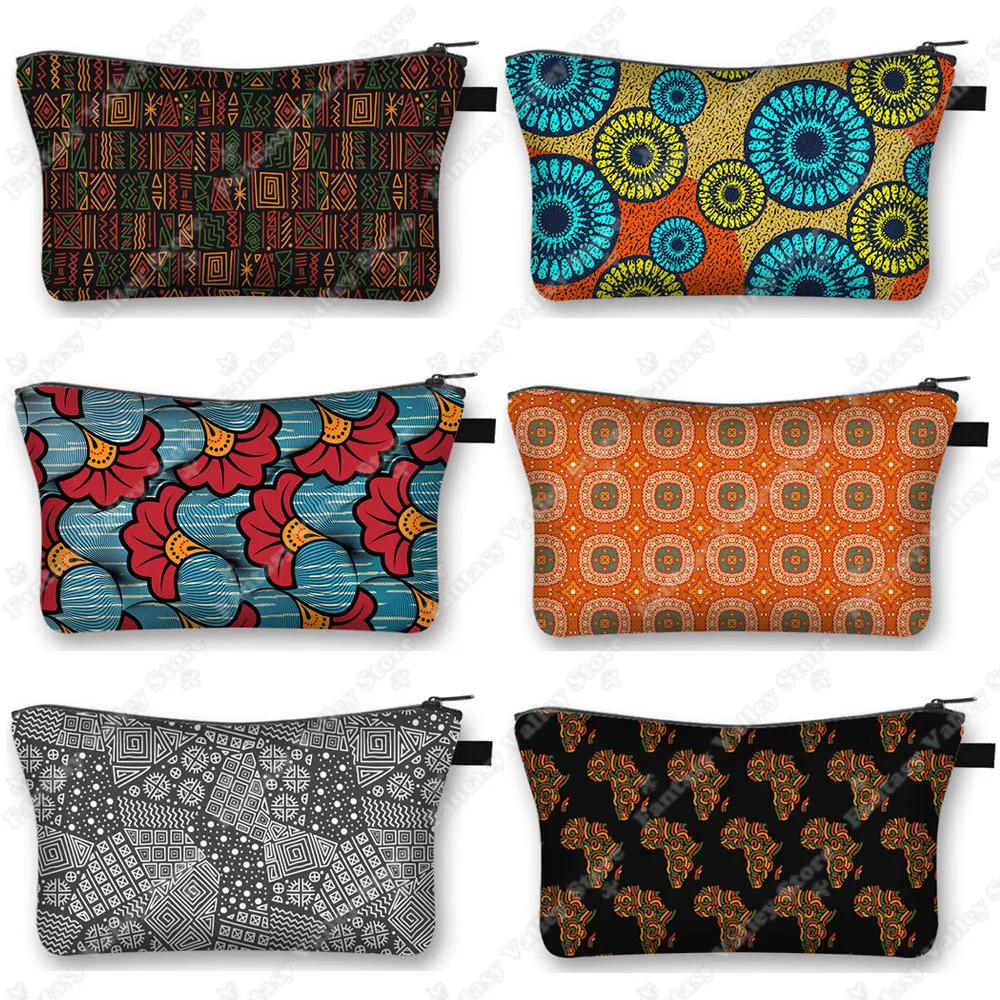 Estuche de cosméticos con patrón étnico Tribal Afro para mujer africana, bolsa organizadora de maquillaje, bolsa de aseo para mujer, bolsas de servilletas sanitarias para mujer 1