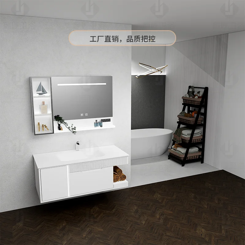 hot bending integrated basin toilet washbasin French cream wind Solid wood paint bathroom cabinet rock slab