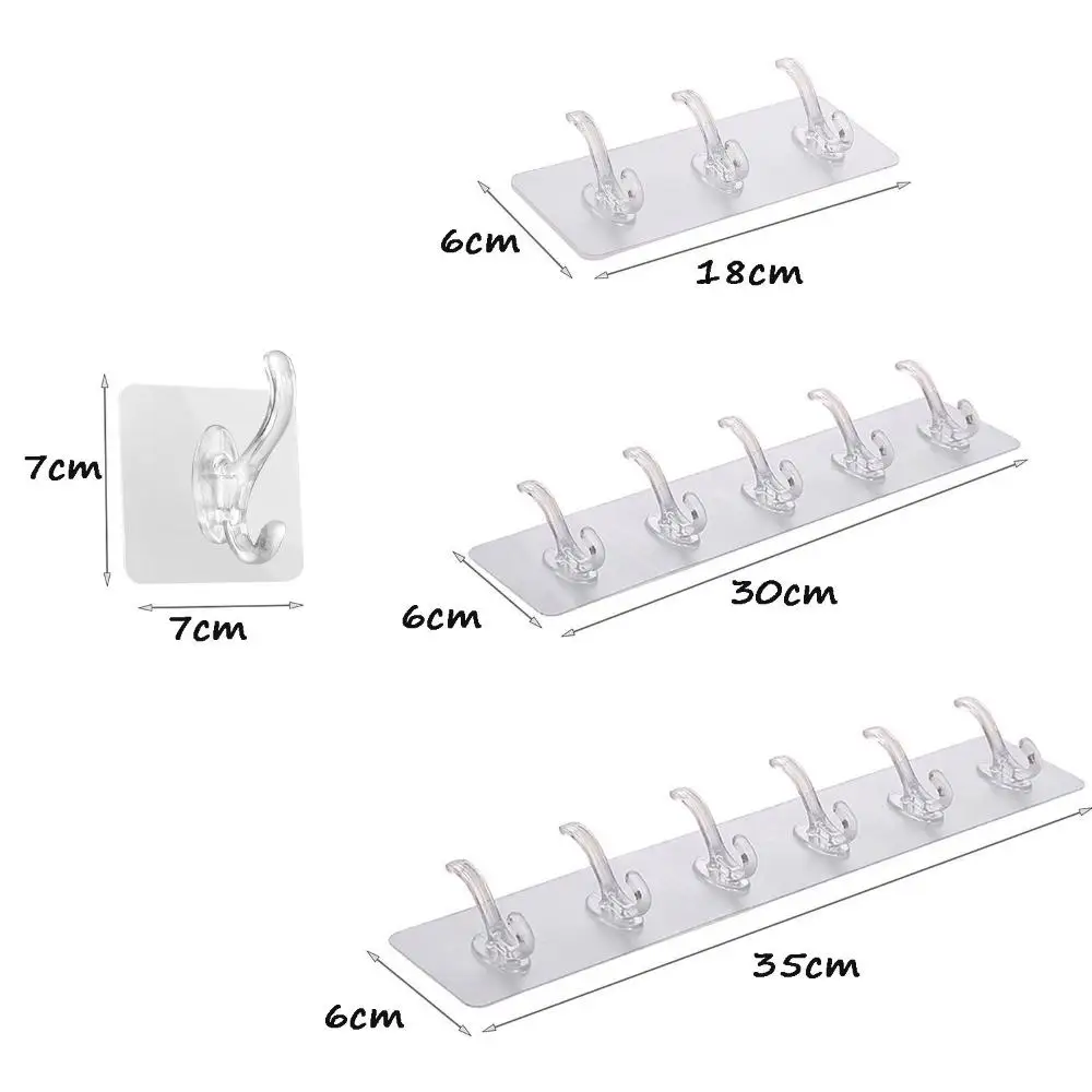 Multi-Application PVC for Bathroom,Kitchen Autohesion Transparent Key Holder Storage Rack Wall Hooks Clothes Hanger