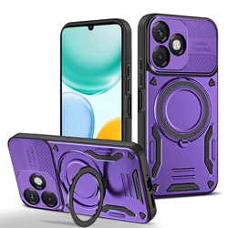 Luxury Armor Magnetic Phone Case with Ring Bracket and Shockproof Bumper Protection for honor X5C (PURPLE)