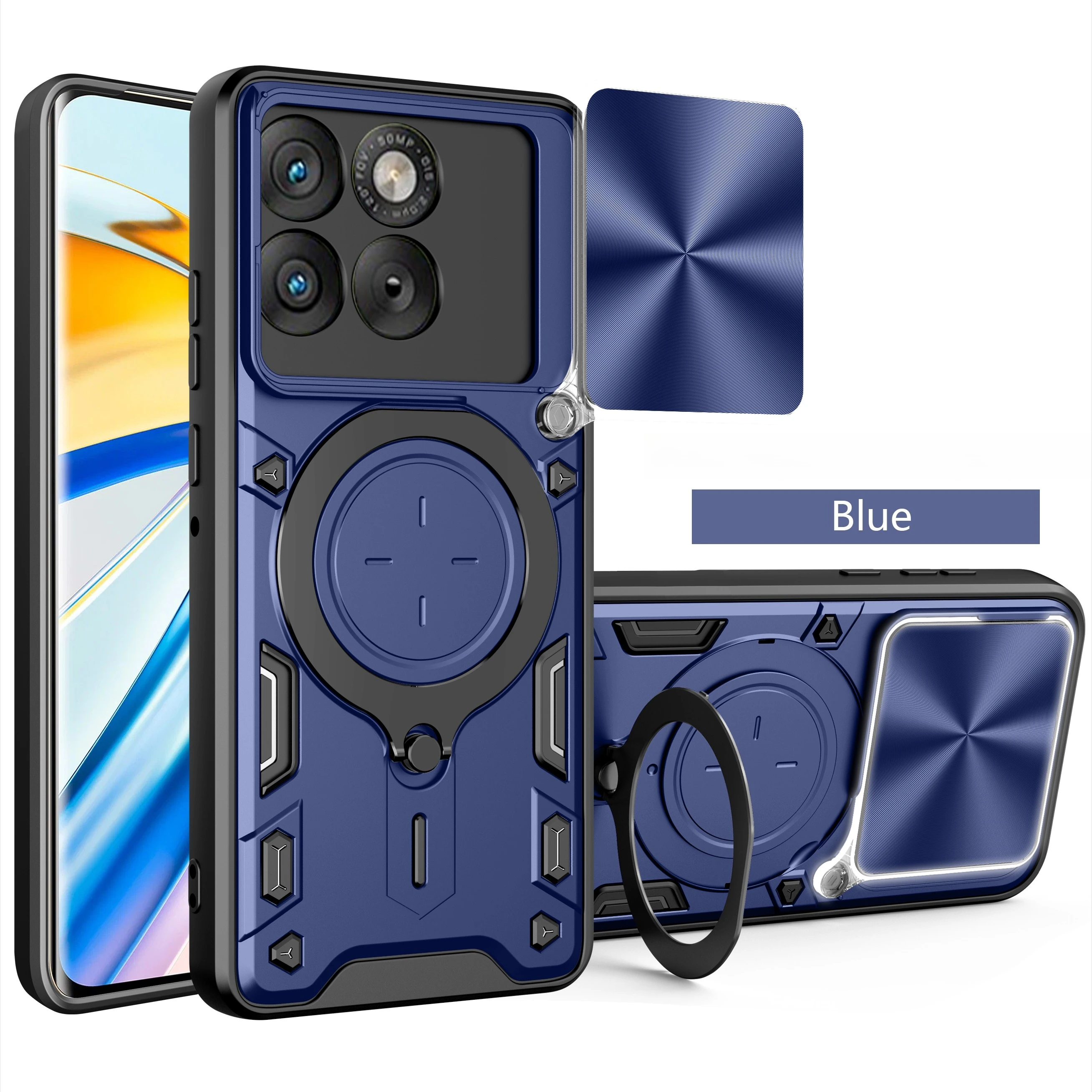Armor Slide Lens Protection Phone Case with Magnetic Bracket and Rotating Cover