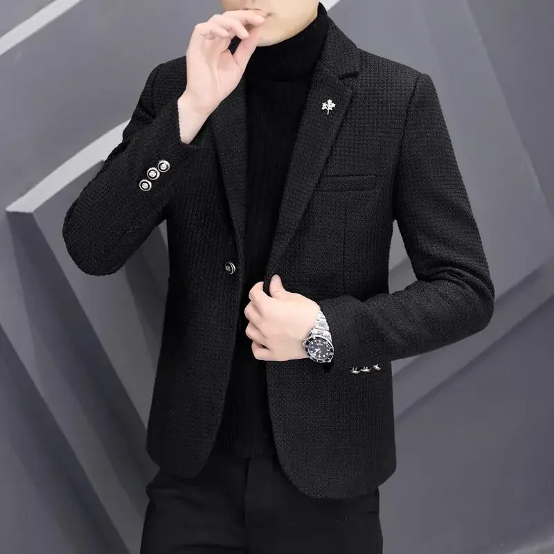 Suit Jacket for Men Winter Fashion Handsome Thick Wool Suit for Men Trend Slim-fit Thick Wool Casual mens blazer
