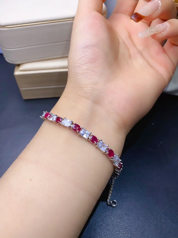 

Natural Ruby Bracelet for women silver 925 jewelry luxury gem stones 18k gold plated free shiping items