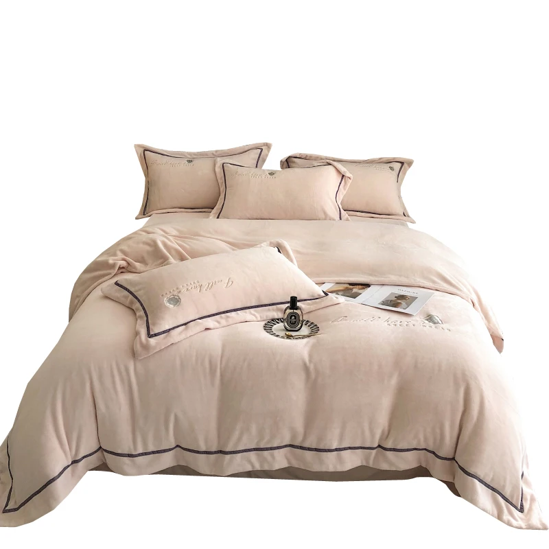 Thick warm flannel four-piece double-sided quilt cover cartoon winter coral fleece bed linen