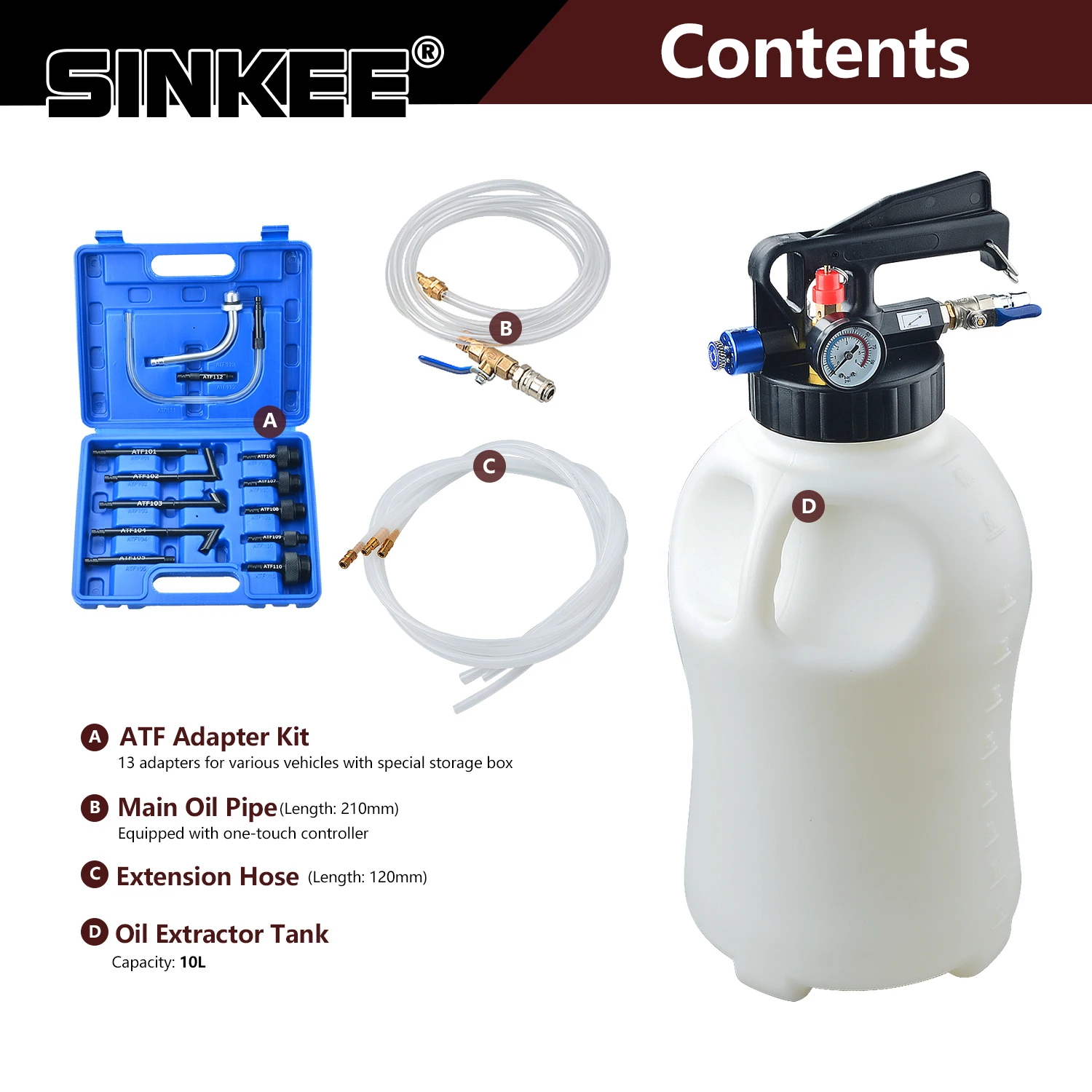Pneumatic Transmission Oil Filling Tool 10L Fluid Dispenser Refill Pump Tool Kit With 13pcs ATF Adaptor oil filling tool