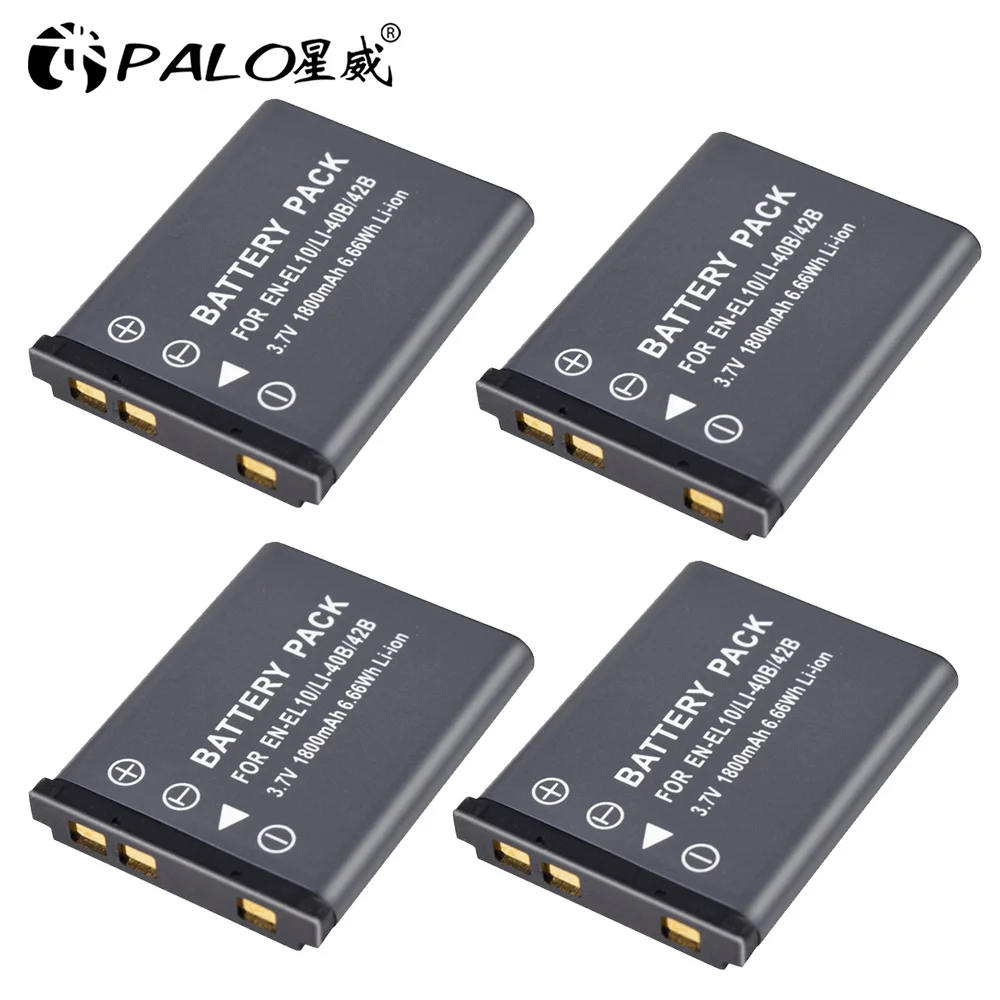 Palo 1800Mah Li-40B Li-42B En-El10 Batteria + Caricabatterie Lcd Per Olympus Li 40B 42B, Nikon En El10, Finepix Xp70 Xp60 Xp50 T550
