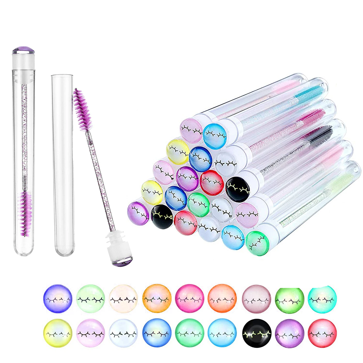 Reusable Eyebrow Brush Tube 50pcs Disposable Eyelash Brush Eyebrow With Eelash Resin Drill Replaceable Makeup Brushes