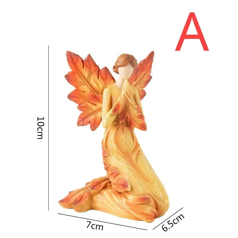Autumn Maple Leaf Angel Wing Angel Figurines Statue Desktop Ornaments Creative Resin Sculpture for Garden Home Office Decoration