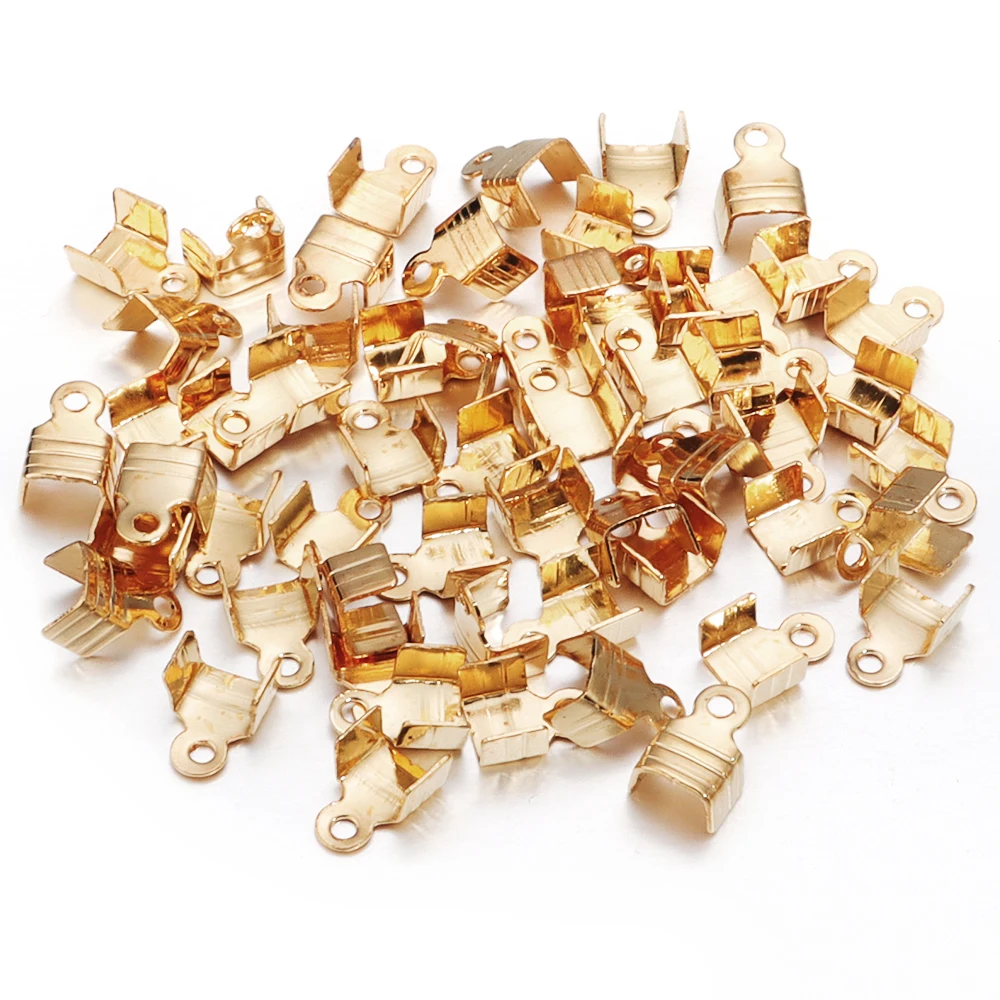 200 stücke 6 7 8 10mm tri lineare Crimp perlen Bucht verschlüsse Schnur end kappen Schnur band Leder clip Foldover für Halsketten verbinder – Detail 8