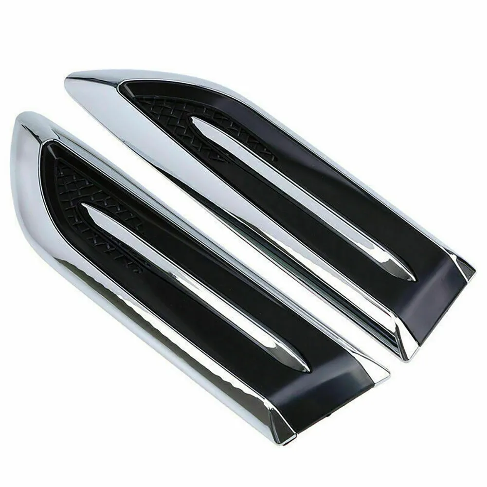 

Useful Durable Vent Decoration Sticker Chrome Flow For BMW For Benz 2PCS Hood Paste Installation Plastic Side Silver Black