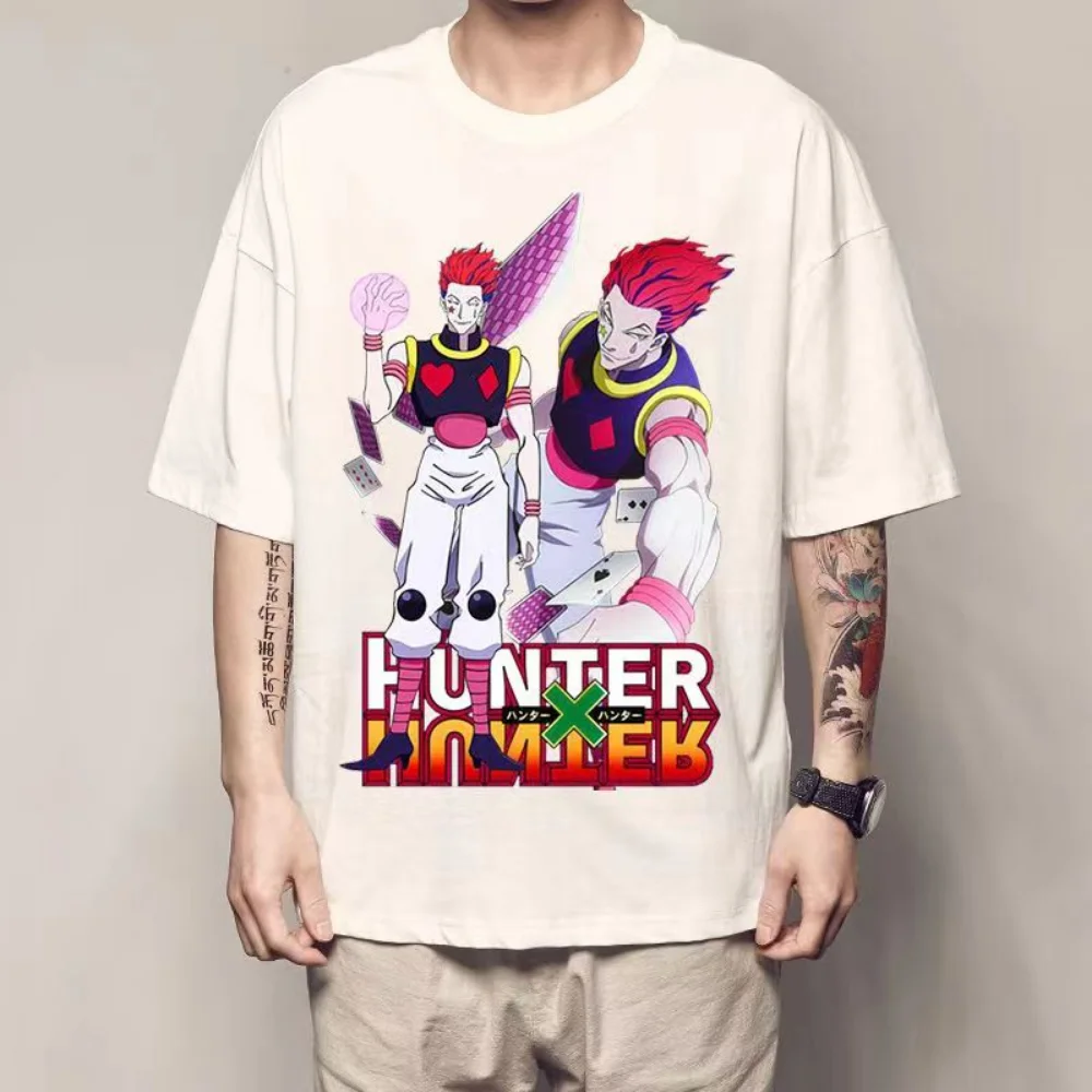 

Футболка Hisoka Morow с рисунком аниме Hunter X Hunter, Мужская хлопковая футболка большого размера с коротким рукавом, Женский Топ, летняя Оригинальная одежда