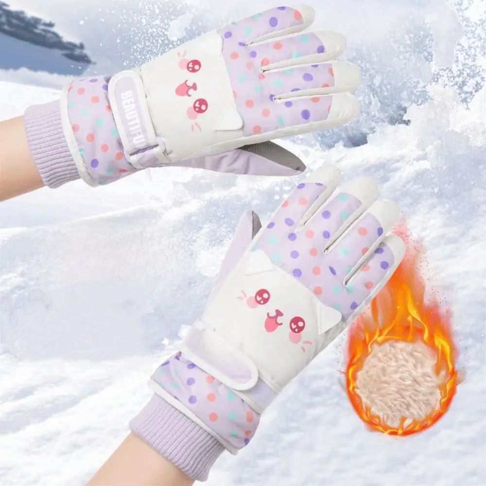 Thermal Cartoon Children Ski Gloves Full Finger Thicken Snowboard Gloves Riding Keep Warm Girls Skiing Gloves Protective Gears