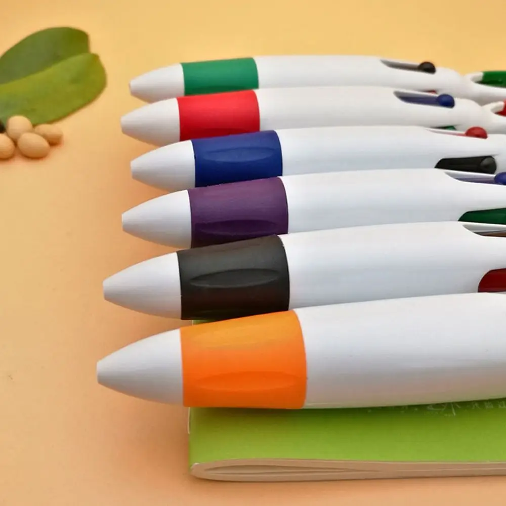 Portable Press Type Gel Pen Retractable 4 Color Inks Ballpoint Pens with Buckle Keychain For Office School Students Gift