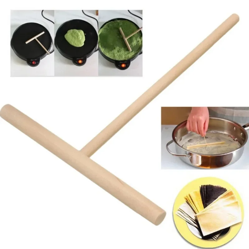 1PCS T Shape Wooden Crepe Maker Pancake Batter Spreader Stick Home Kitchen Gadgets DIY Pancake Restaurant Canteen Supplies
