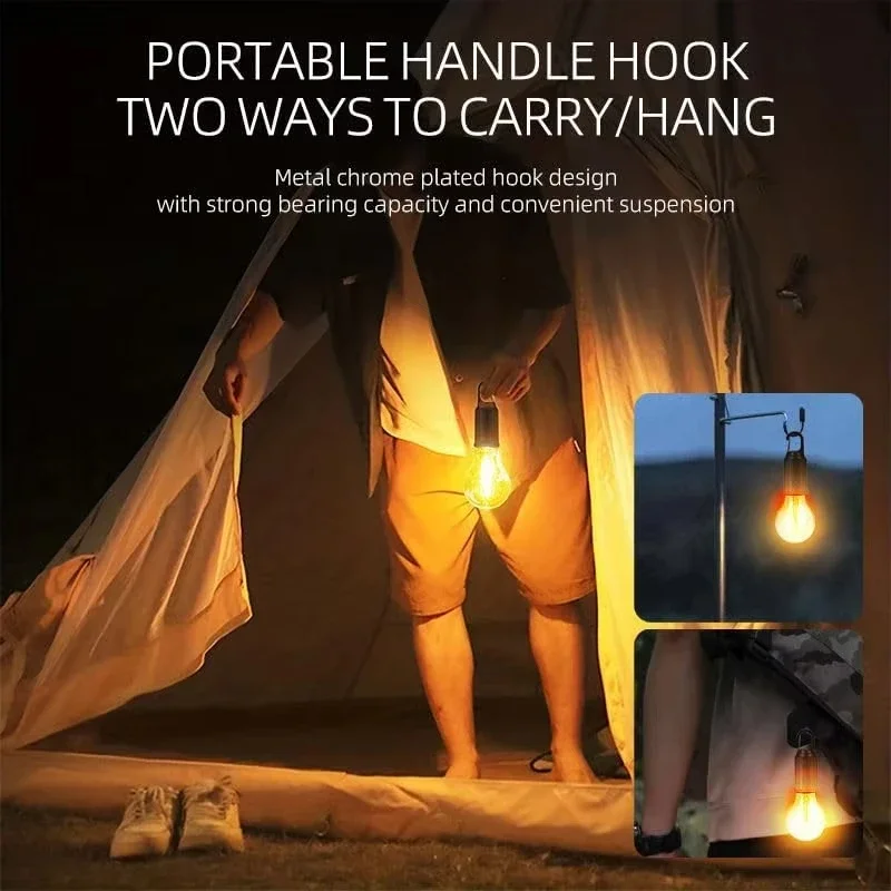 Portable Outdoor LED Camping Light with 3 Modes Super Emergency USB Rechargeable with Hook for Tent Fishing Nightlights