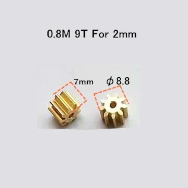 10pcs/Lot 0.8M 9T 0.8M 9 Teeth 2mm Hole Copper Gear FC280 DC Motor Gear