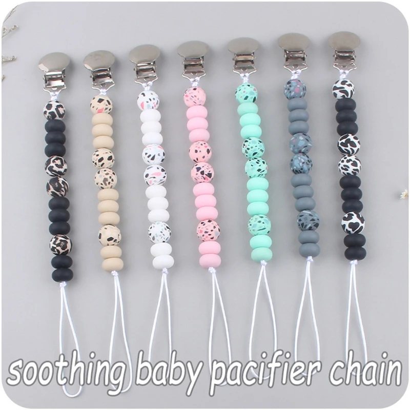 

Baby Infant Silicone Beads Pacifier Chain Metal Clip Newborn Nipple Dummy Holder Teething Soother Molar Toys Leash Strap G99C