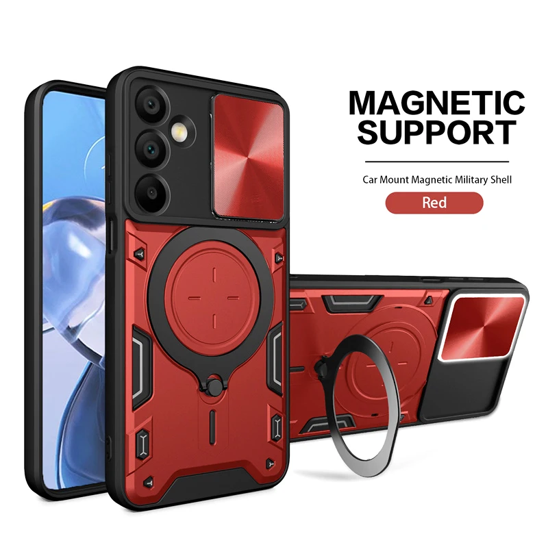 Durable Armor Metal Ring Stand Phone Case with Slide Camera Protection and Shockproof Back Cover