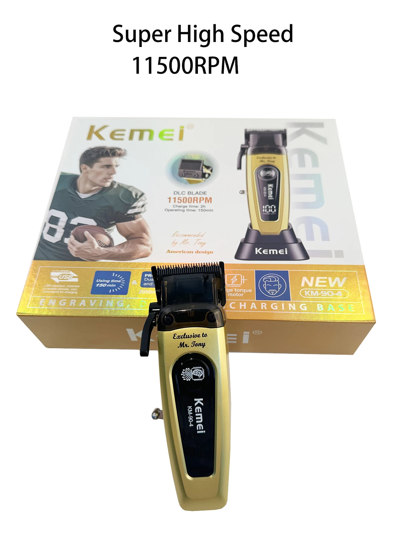 Kemei km 90 4 Professioneller Haarschneider für Männer, 11500 U/min, 10 W, bürstenloser Motor, DLC-Klingenbasis, Ladegerät, Haarschnitt-Maschine, Haarschneider – Detail 6