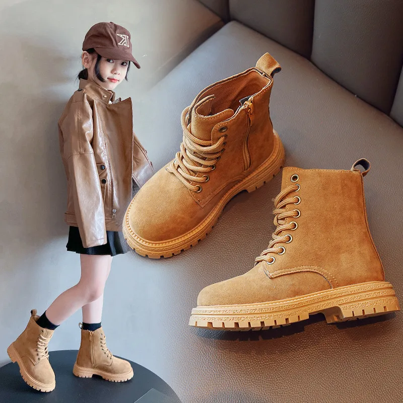 3-12Years Old Kids Shoes Autumn Winter Boy Fashion Boot for Girls British style Children Boots Black Brown Gray