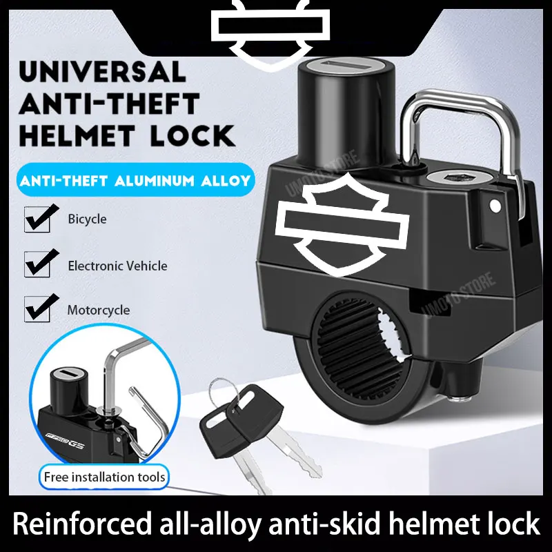 

For halei Motorcycle Helmet Lock Anti-Theft Bicycle Helmet Security Locks For 20-28mm Handlebar with 2 Keys and Installation Too