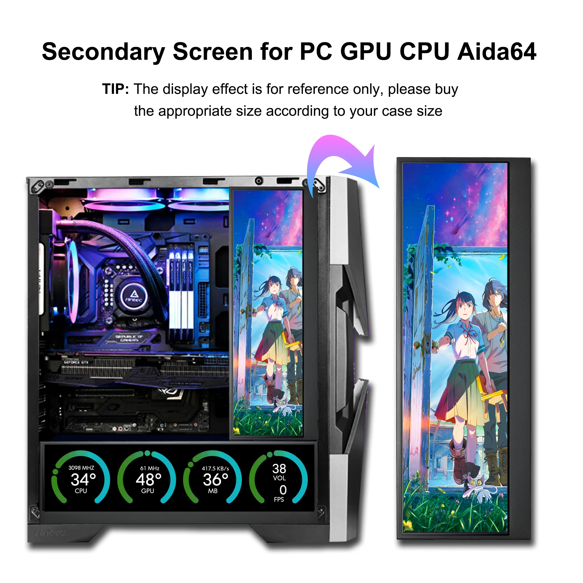 Wisecoco ġ  ȭ  ,  ÷ HDMI, PC Ʈ ޴ Aida64 CPU GPU ͸, 14 ġ 4K 3840x1100
