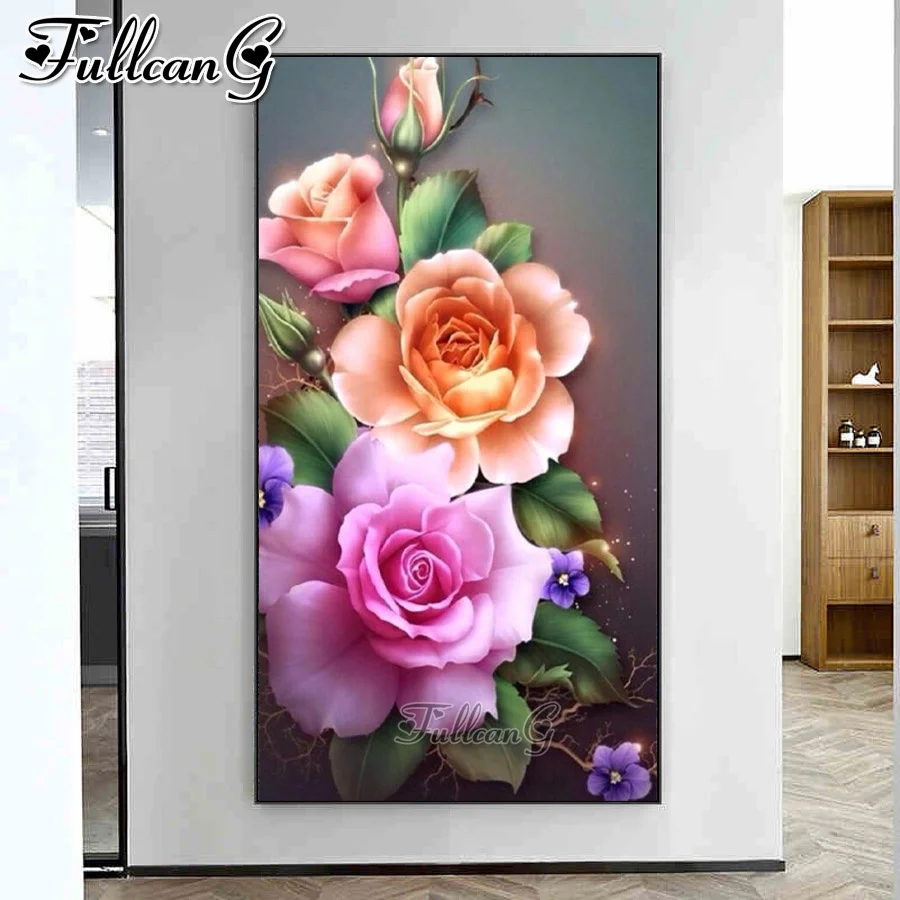 FULLCANG Colorful peony flowers diamond painting large size 5d diy rose  mosaic embroidery floral picture home decoration FG1438