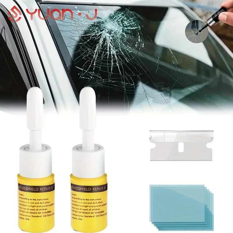 YUANJ Windshield Glass Repair Solution Practical Long Crack Repair Liquid Set Automotive Glass Repair Tools Crack Repair Fluid