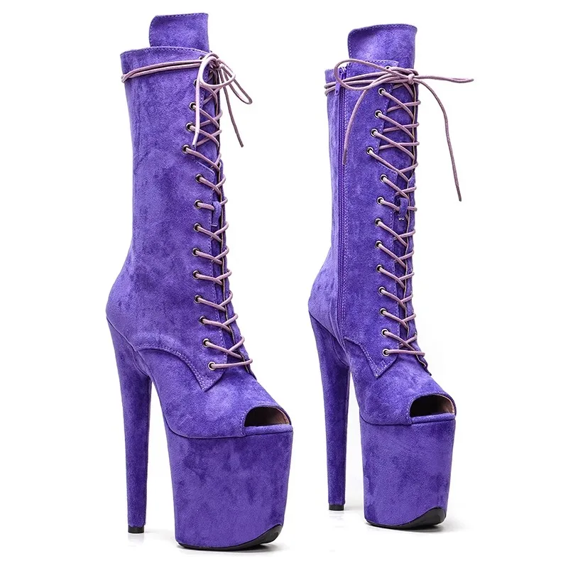 

LAIJIANJINXIA New Flock Upper 20CM/8Inches Fashion Women's Platform Party High Heels Modern Ankle Boots Pole Dance shoes 438