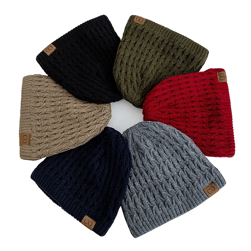 Hot Sale Unisex Winter Hats Plush Fur Lined Men Women Warm Beanie Cap Casual Calssic CO Label Winter Ski Knitted Hats