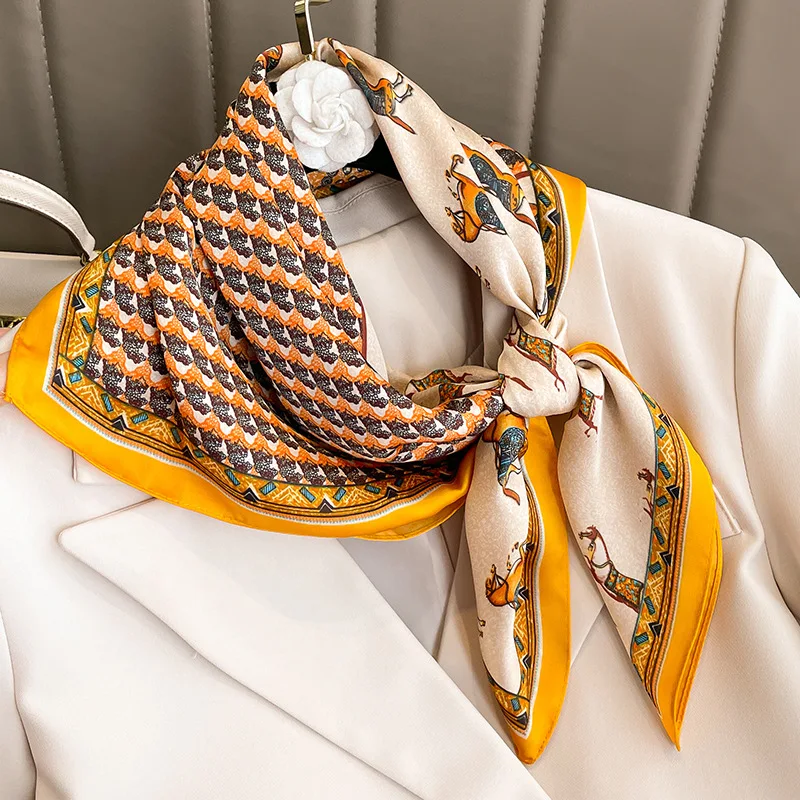 Silk Square Scarf Women Soft Satin Luxury Print Horse Patchwork Hairband Neckerchief Head Hijab Headband Foulard Bag Ties Gift