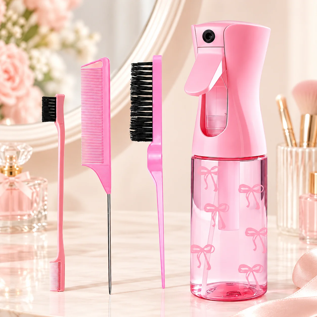 Hair Styling Set Portable Beauty Tool Set Fine Mist Spray Bottle Hair Comb Brush Kit For Home Travel Salon Hair Care Accessories