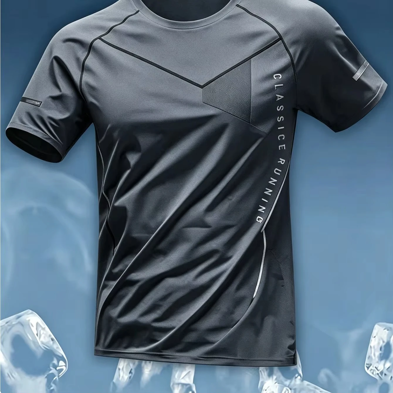 2026 Herren Sport-T-Shirt Hochelastisch Schnelltrocknend Atmungsaktiv Hellblau Geometrischer Schriftzug Druck Lauf- und Fitness-Outfit Passende Familienoutfits