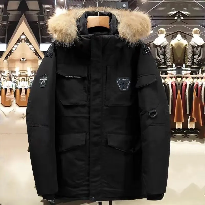 Men's Down Jacket Winter Parkour Jacket Medium length Thick Loose Commuter Work Couple Outdoor Warm Top