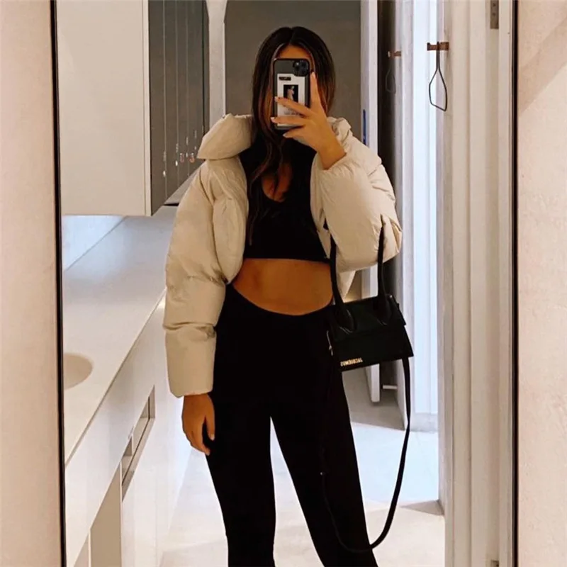 Women's Jacket 2023 Fall/winter Women's Solid Color Slim-fitting Navel Fashion Stand-up Collar Long-sleeved Warm Down Jacket