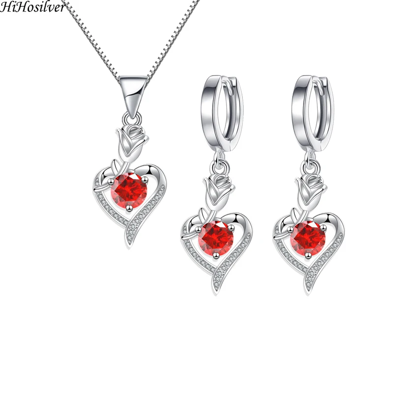 

HiHosilver 925 Silver Needle New Ladies Fashion High-quality Crystals Zircon Flower Heart Earrings Necklace Jewelry Sets HS0178