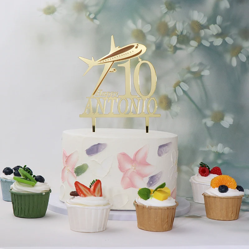 Gold Airplane Birthday Cake Topper Set - 3-Piece For Travel/Aviation Themed Parties - View #7