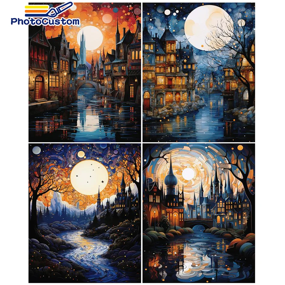 

PhotoCustom Oil Painting By Number Moon Landscape For Drawing Adult Kit On Canvas City Acrylic HandPainted Paint Home Decor