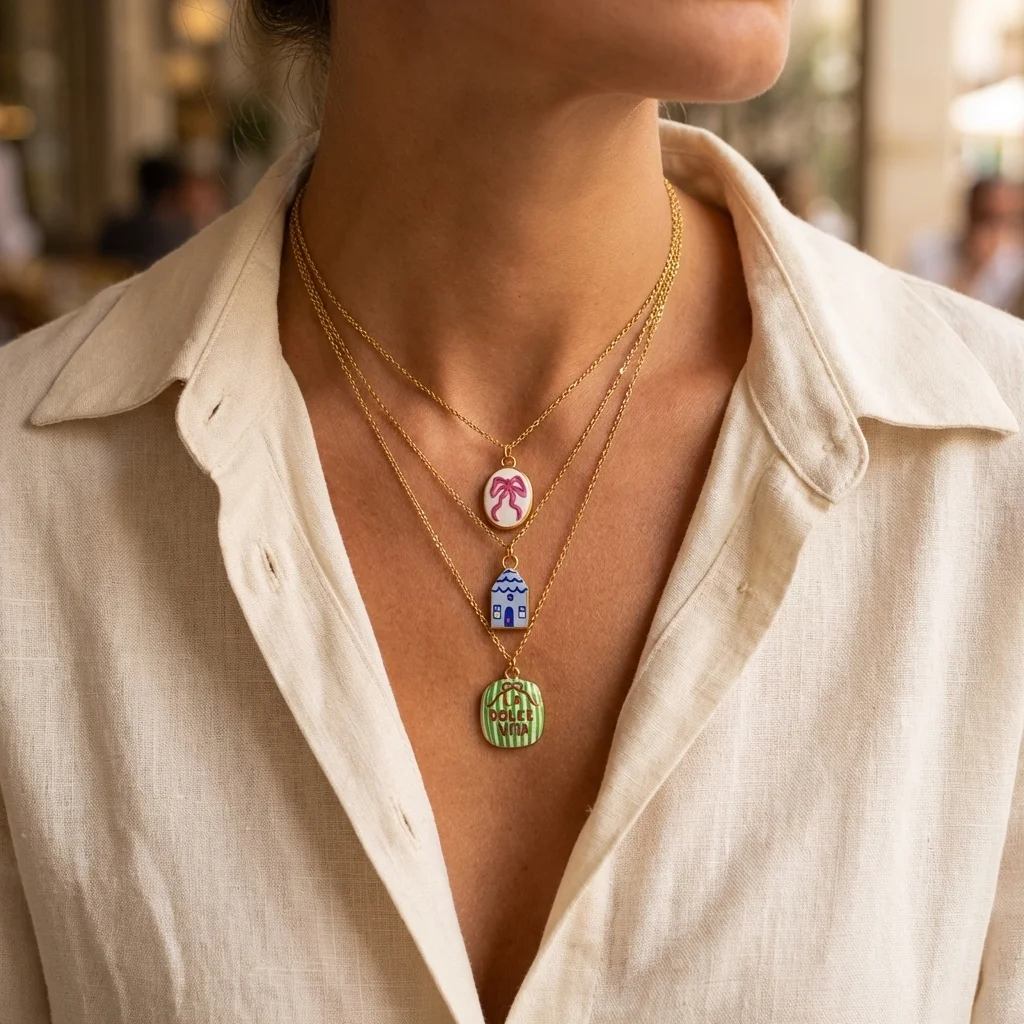 3PCFashionable Pendel mit DIY-Hauspflanzen-Print für Pendler, plattiert mit 18K Goldfarbenschutz