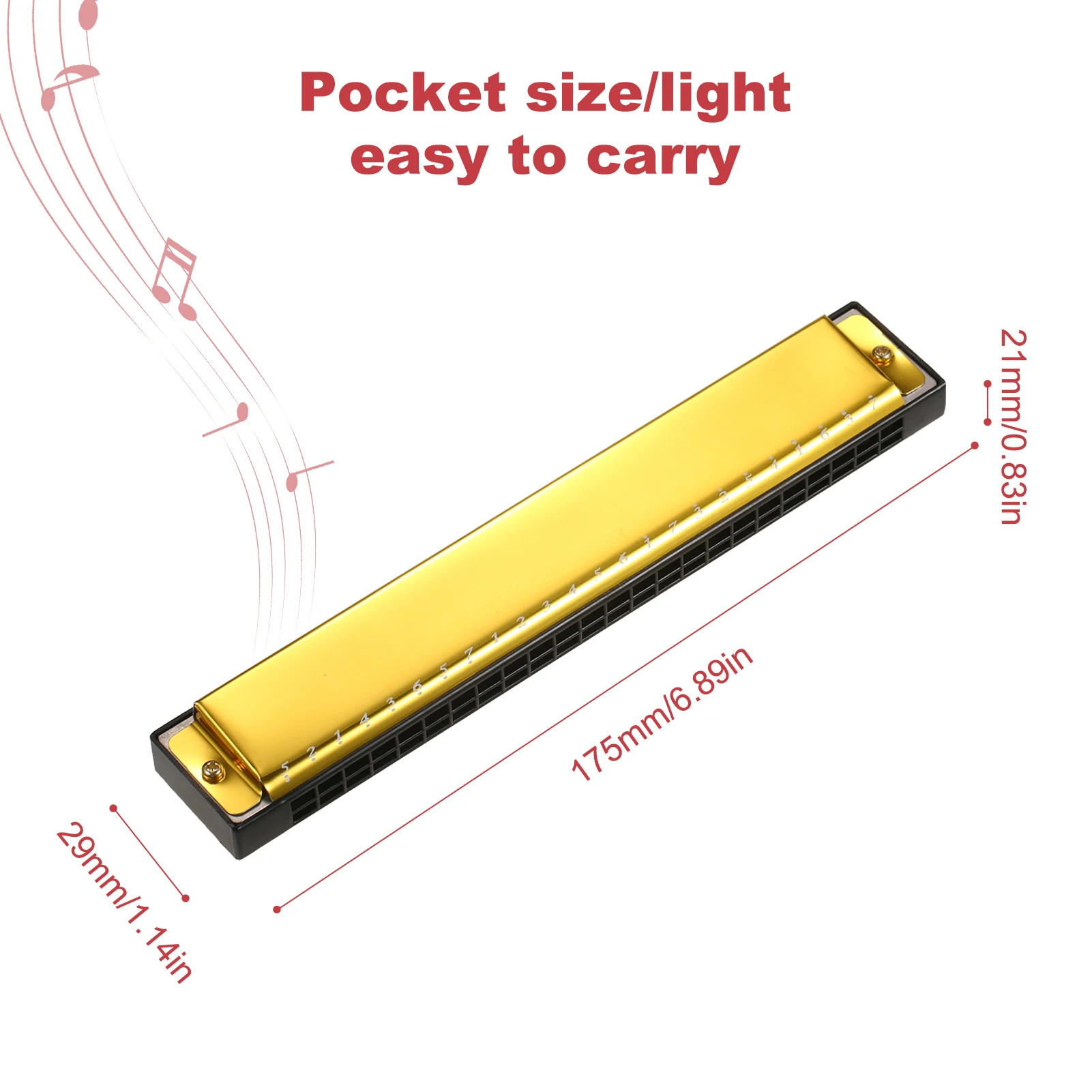 Harmonica Professional Harp Armonica Key of C 24 Hole Polyphony Diatonic Mouth Organ with Case for Blues Folk Jazz Pop