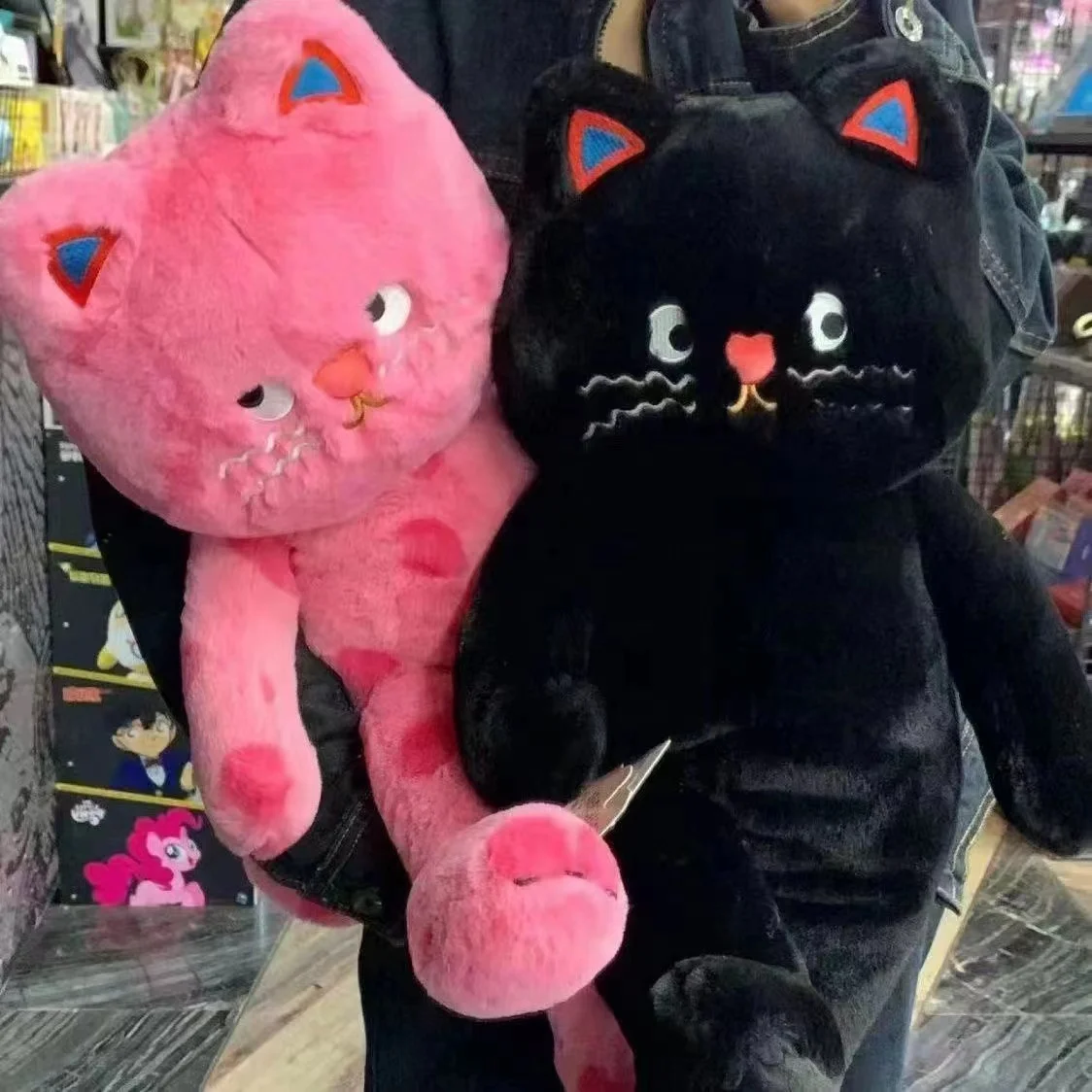 60cm Creative Cartoon Round Dot Cat Doll Plush Hug Pillow Soft Stuffed Animal Pink Black Cats Toys for Girls Birthday Gift Decor black cats paws card holder women men business lanyard badge card case women card cover student lanyard id name card holder bags