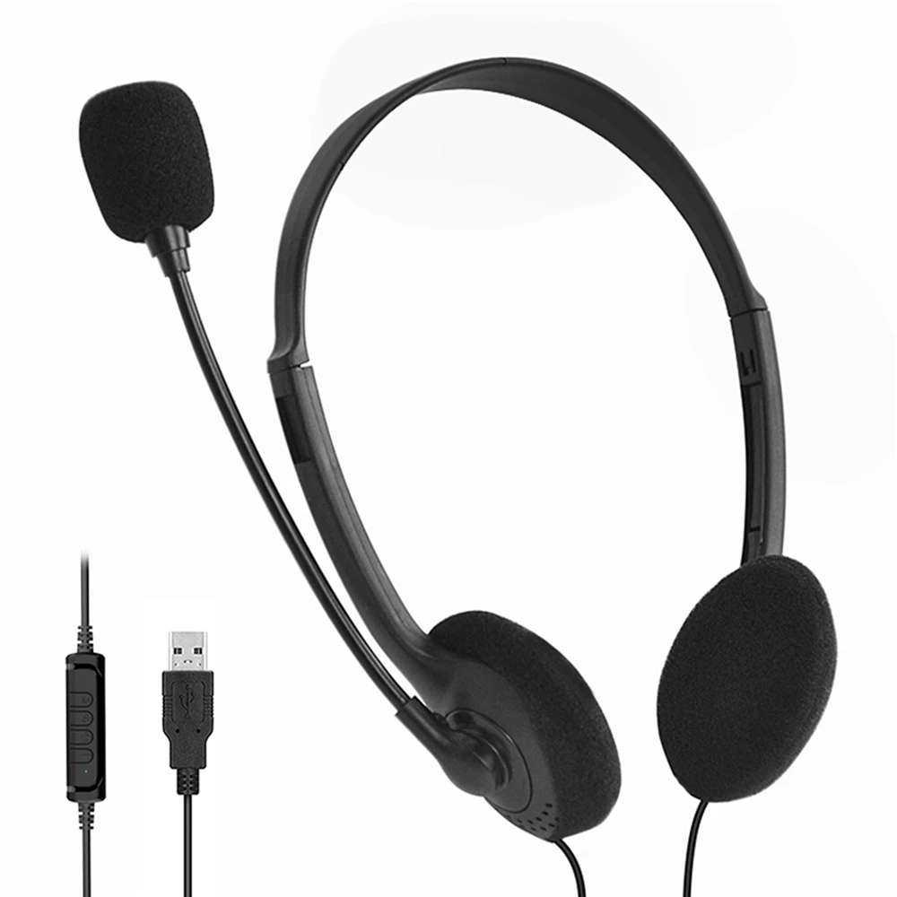 3.5mm Wired Headphones With Noise Cancelling Mic Universal USB Stereo Headset Adjustable