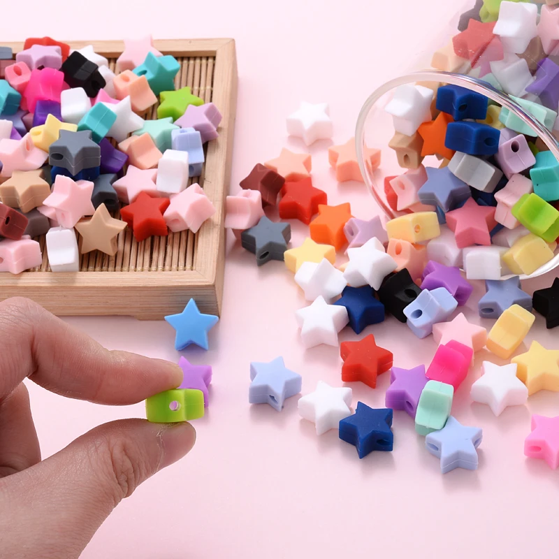 14mm 50Pcs/Lot Silicone Beads Five-pointed Star Shape Baby Teether Chew Pacifier Clip Chain  Accessoies Silico Beads BPA Free 4