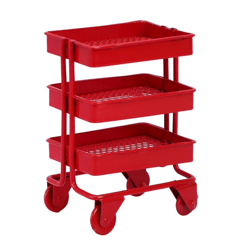 

1/12 Scale Miniature Dollhouse Rolling Cart Storage Organizer Mini Kitchen Furniture Dollhouse Accessories-Drop Ship