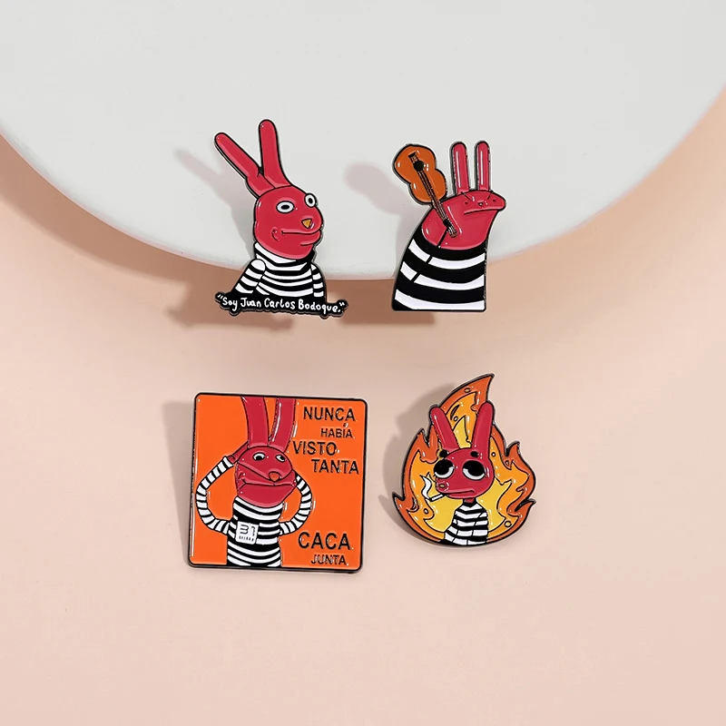 Enamel Pins Humor Comedy Anime Movies Character Enamel Pins Cartoon Red Eared Rabbit Brooch Backpack Lapel Badge Jewelry Gifts for Friend